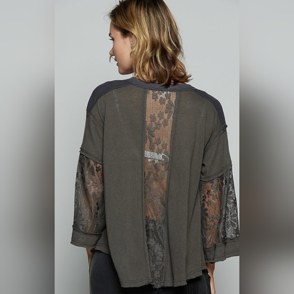 #679 POL Relaxed Fit Top Cotton Jersey Lace Mix - Picture 4 of 5